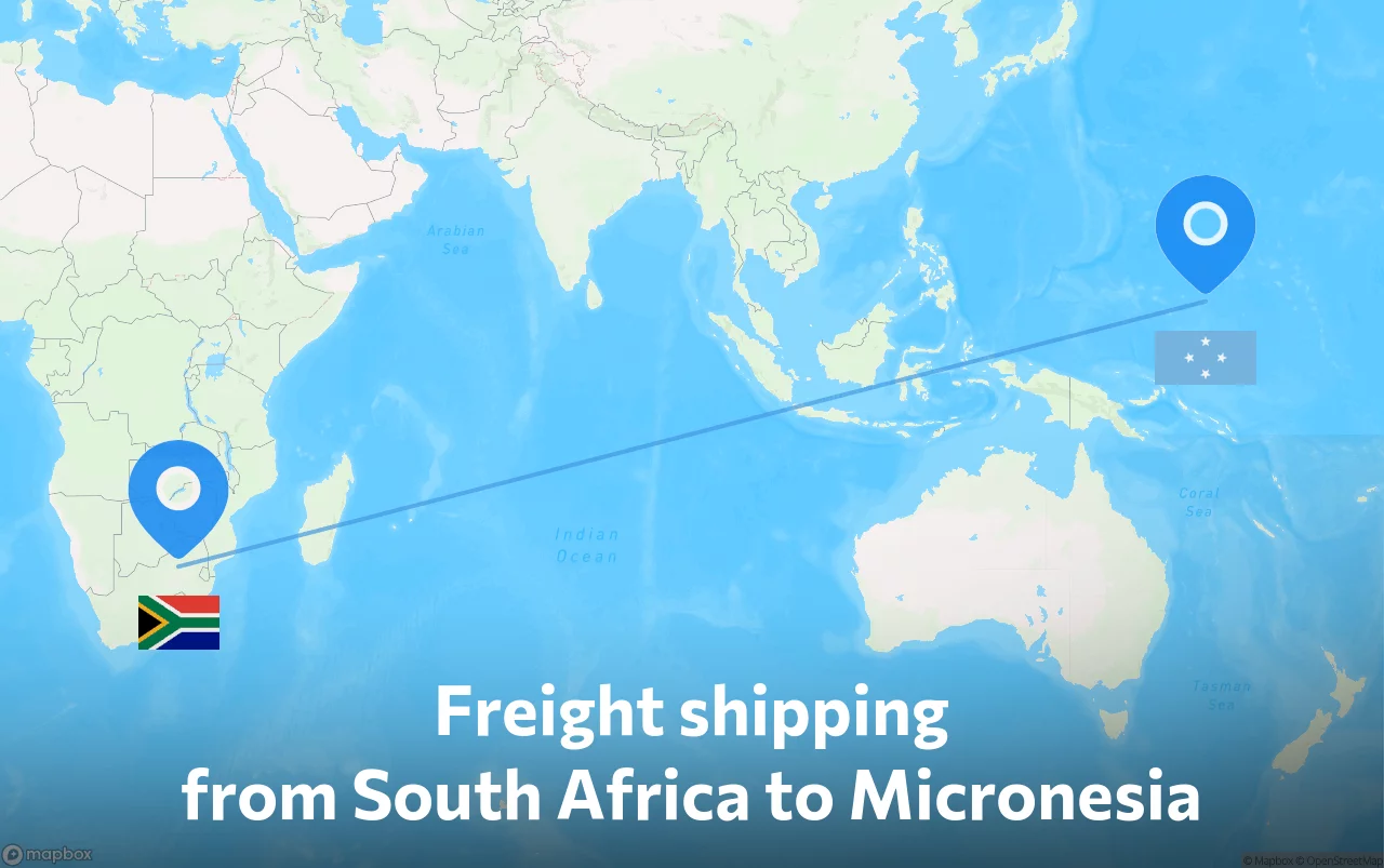 Shipping route from South Africa to Micronesia