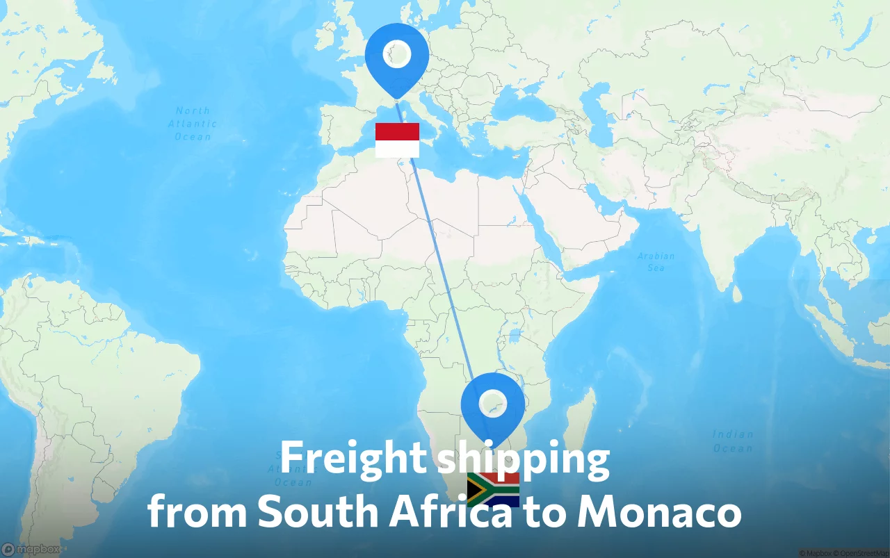 Shipping route from South Africa to Monaco