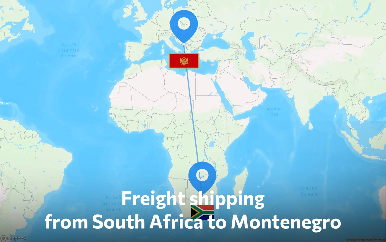 Shipping route from South Africa to Montenegro