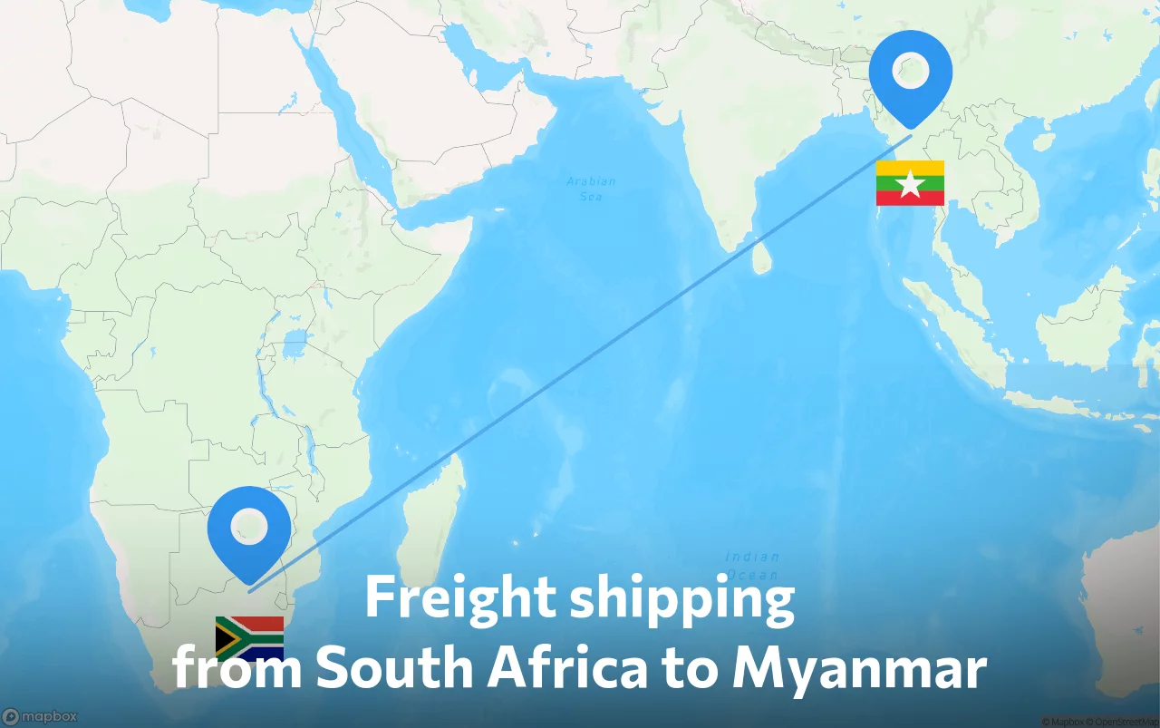 Shipping route from South Africa to Myanmar