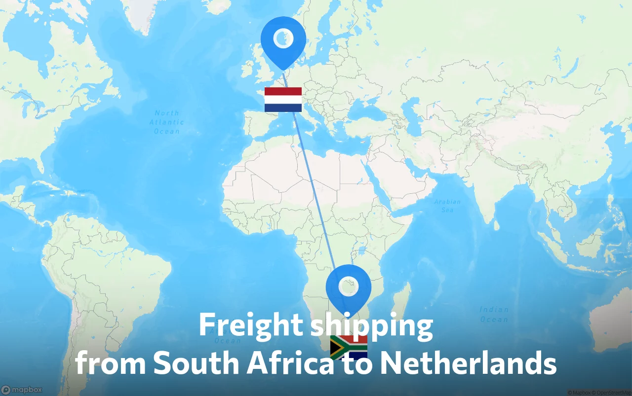 Shipping route from South Africa to Netherlands