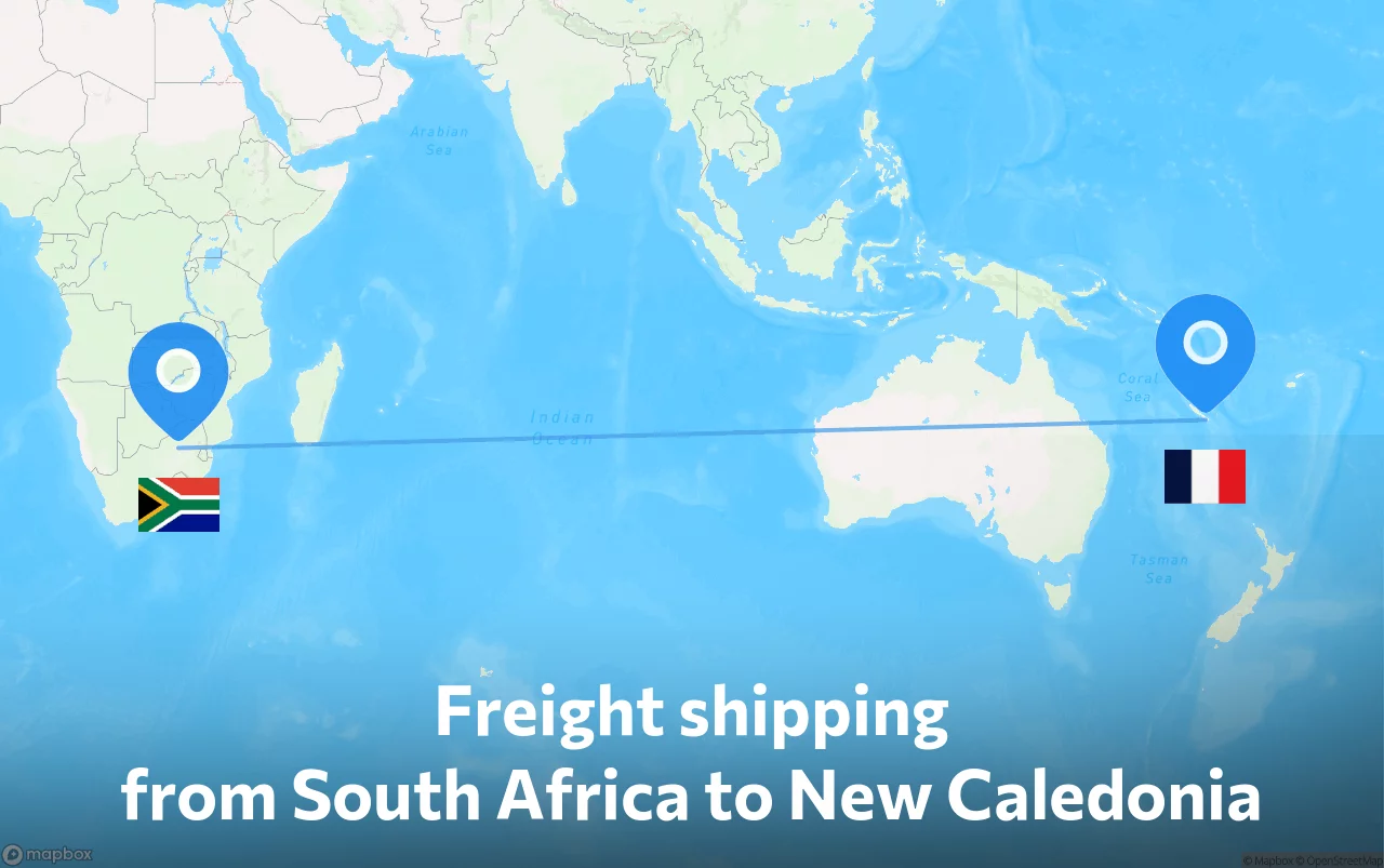 Shipping route from South Africa to New Caledonia