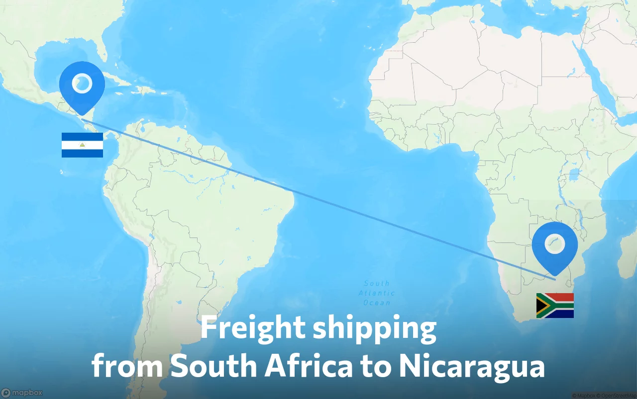 Shipping route from South Africa to Nicaragua