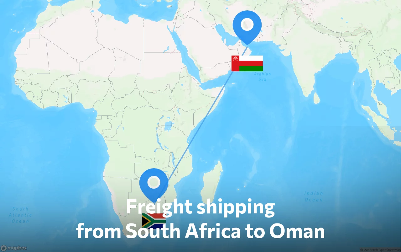 Shipping route from South Africa to Oman
