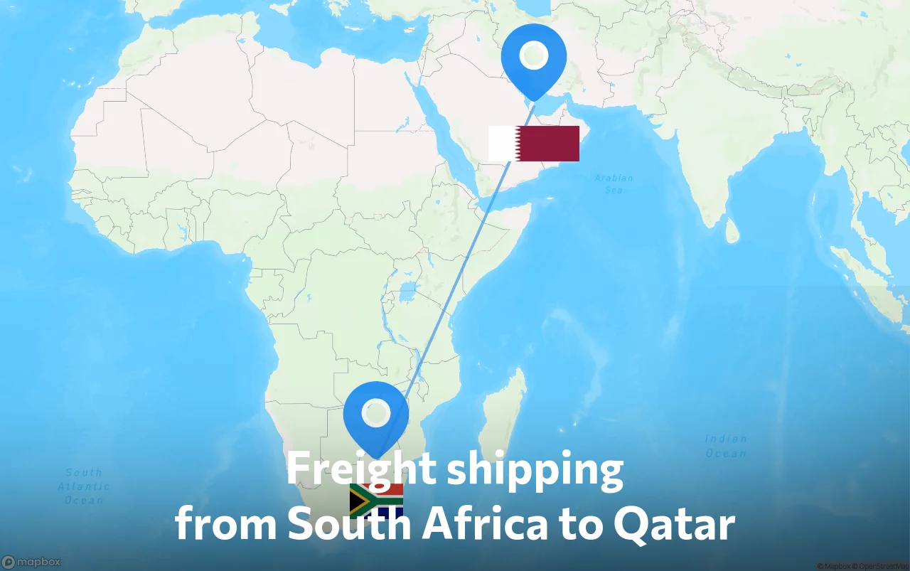 Shipping route from South Africa to Qatar