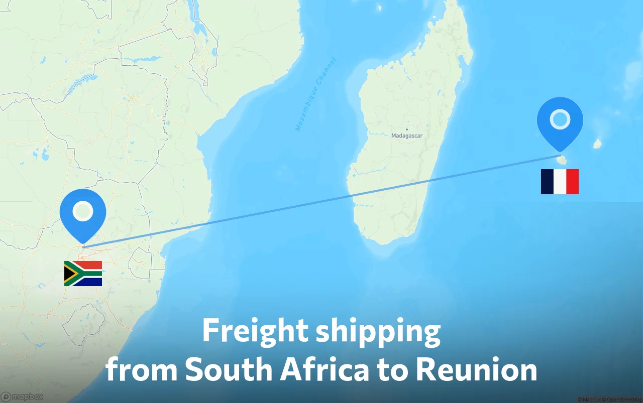 Shipping route from South Africa to Reunion