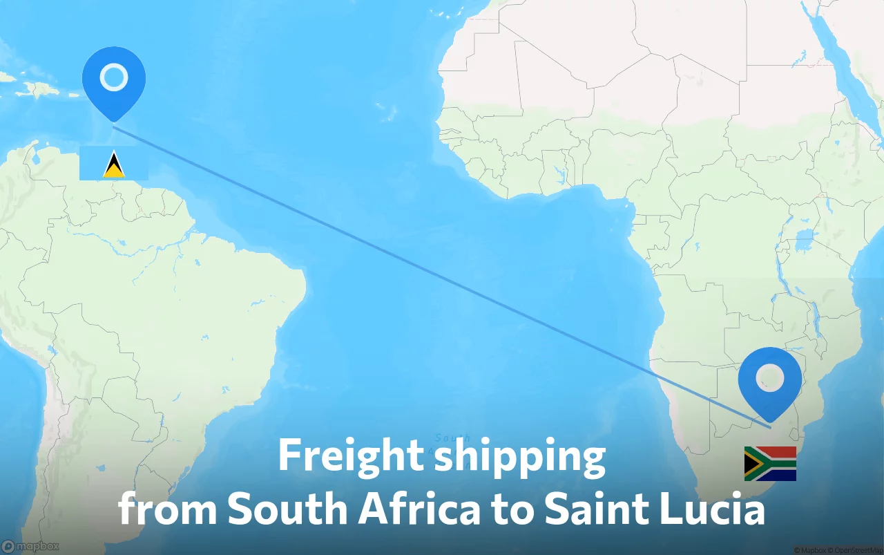 Shipping route from South Africa to Saint Lucia