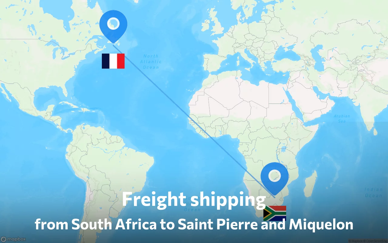 Shipping route from South Africa to Saint Pierre and Miquelon
