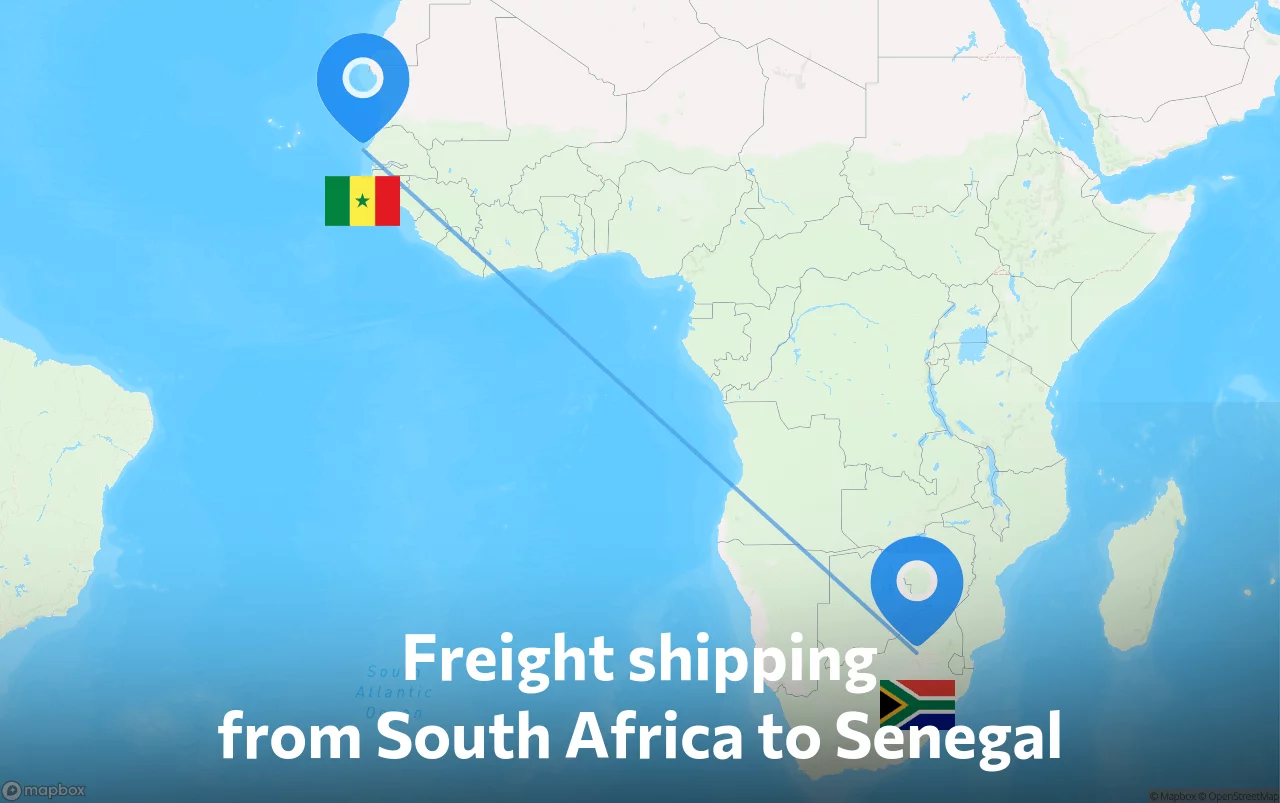 Shipping route from South Africa to Senegal