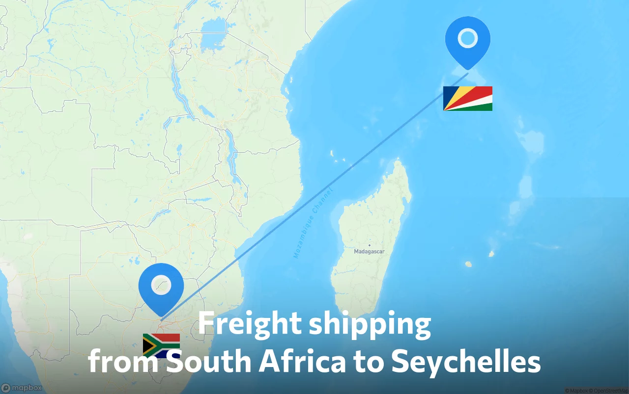 Shipping route from South Africa to Seychelles