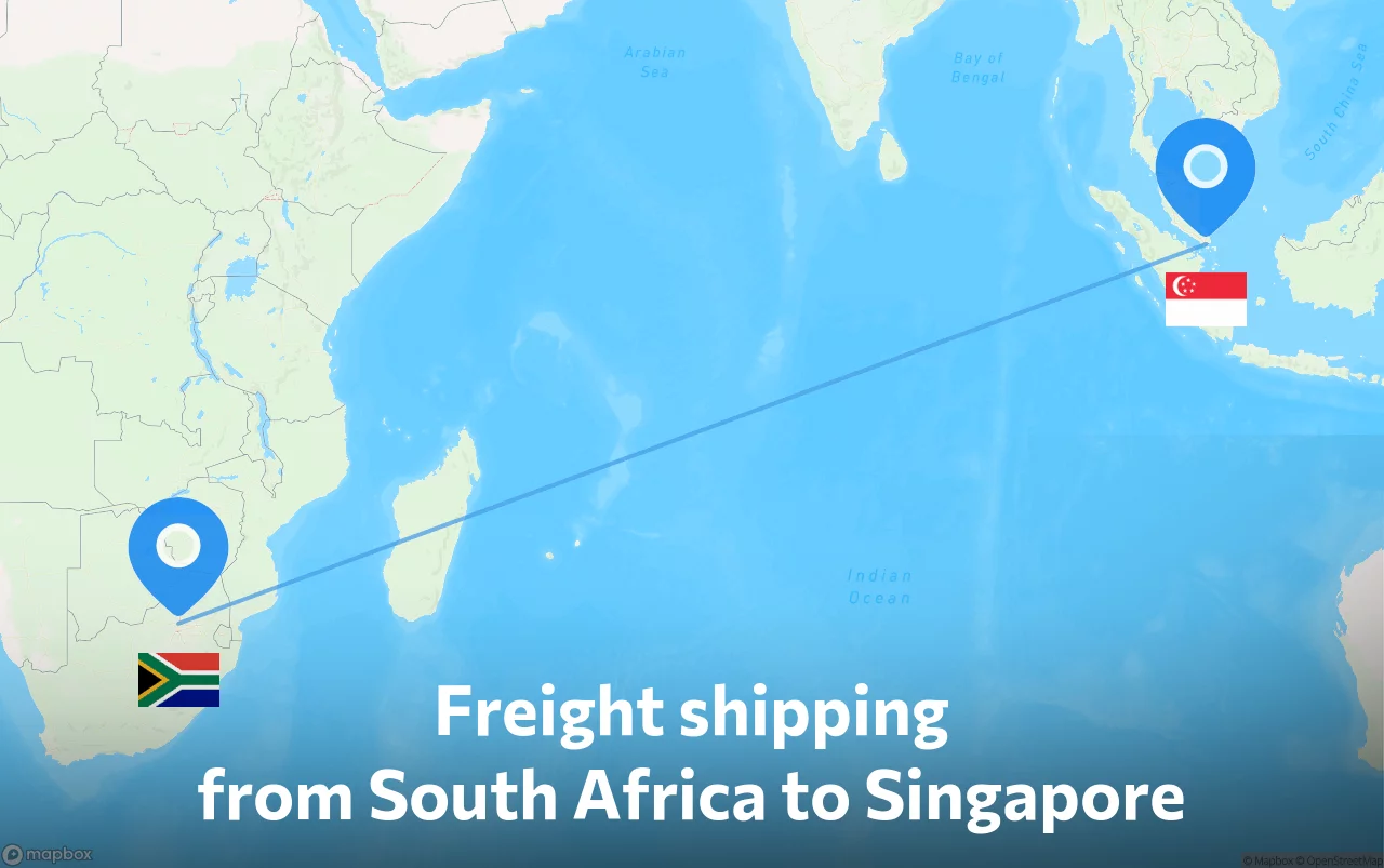 Shipping route from South Africa to Singapore