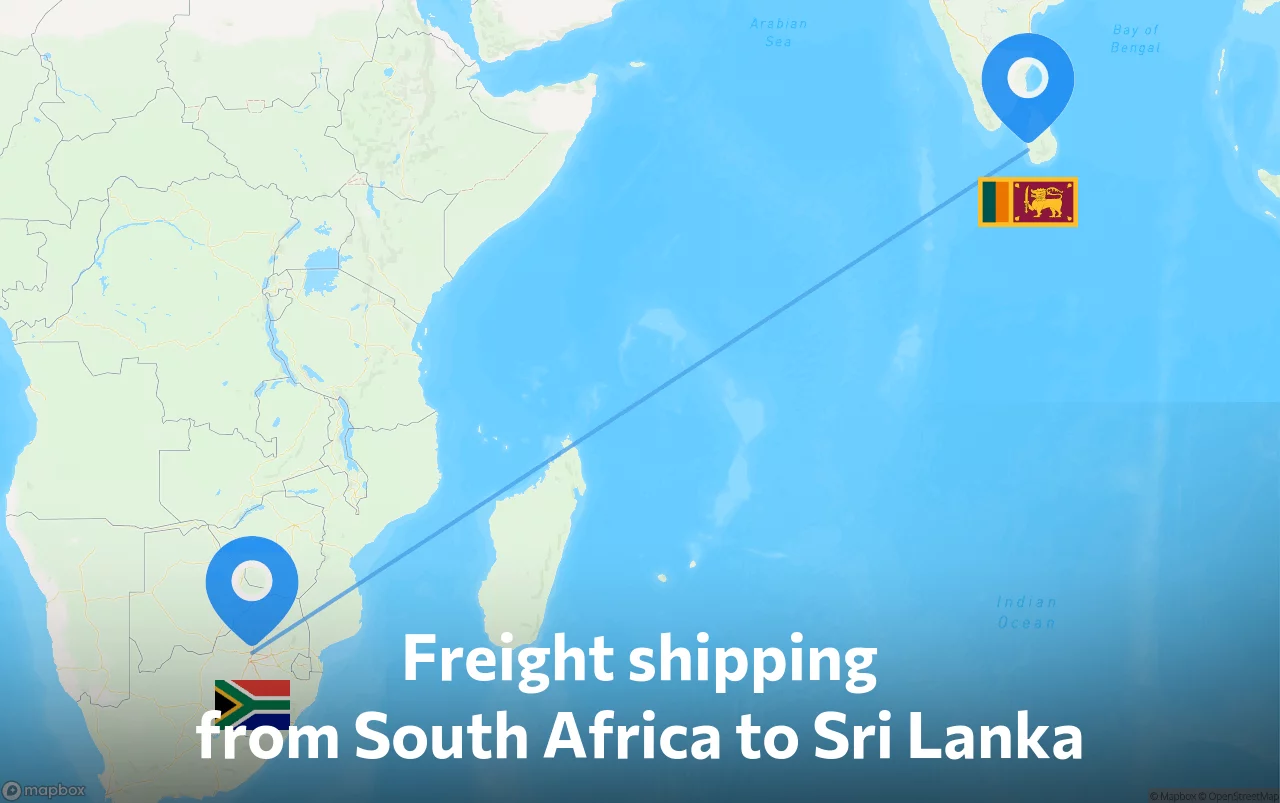 Shipping route from South Africa to Sri Lanka