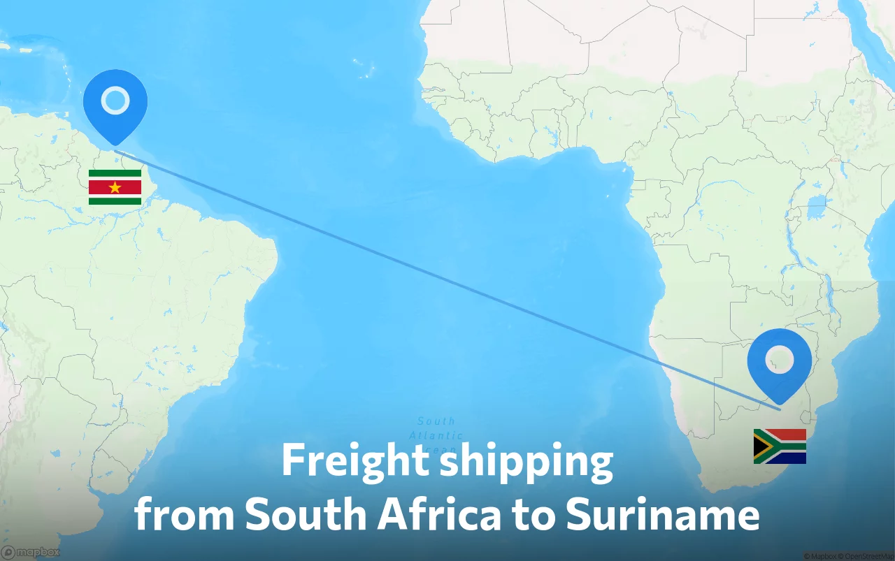 Shipping route from South Africa to Suriname