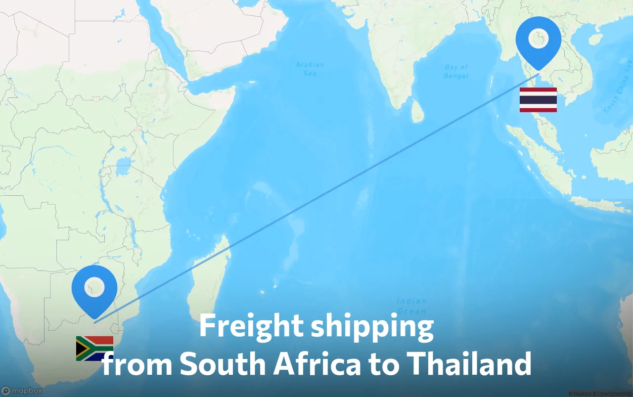 Shipping route from South Africa to Thailand