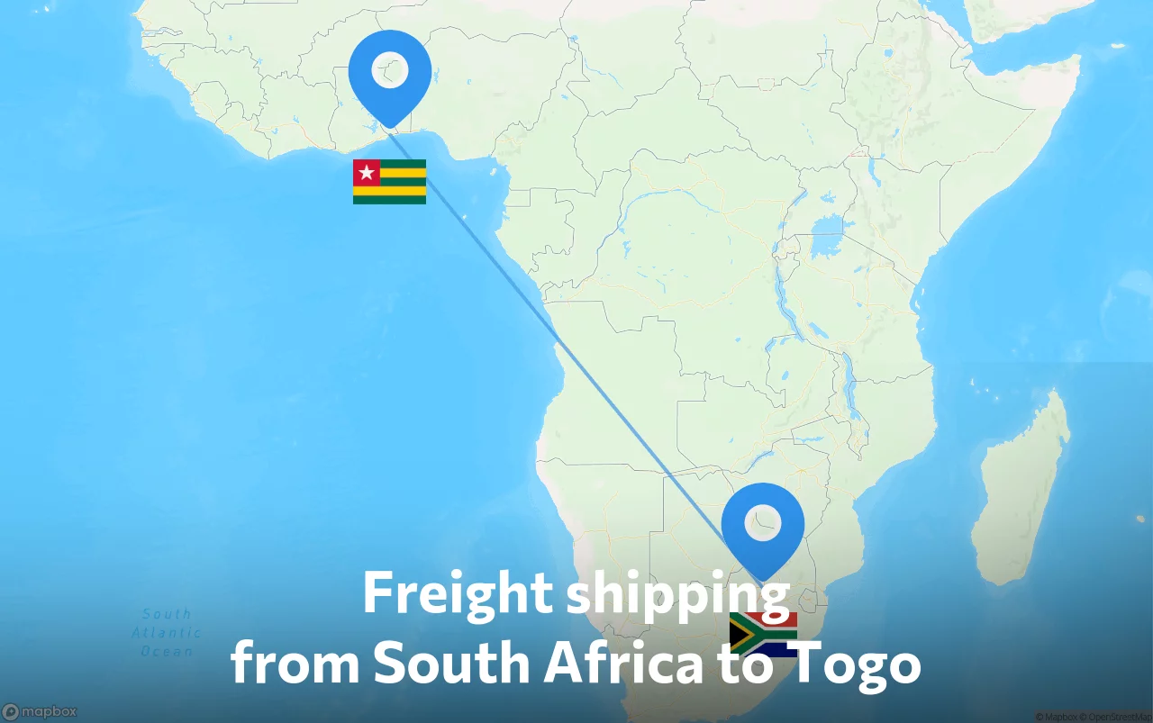 Shipping route from South Africa to Togo