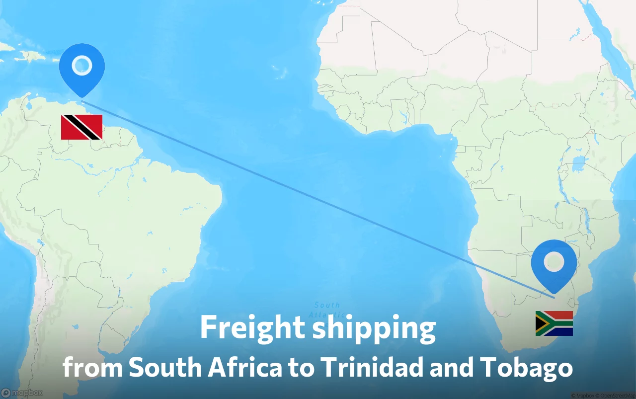 Shipping route from South Africa to Trinidad and Tobago