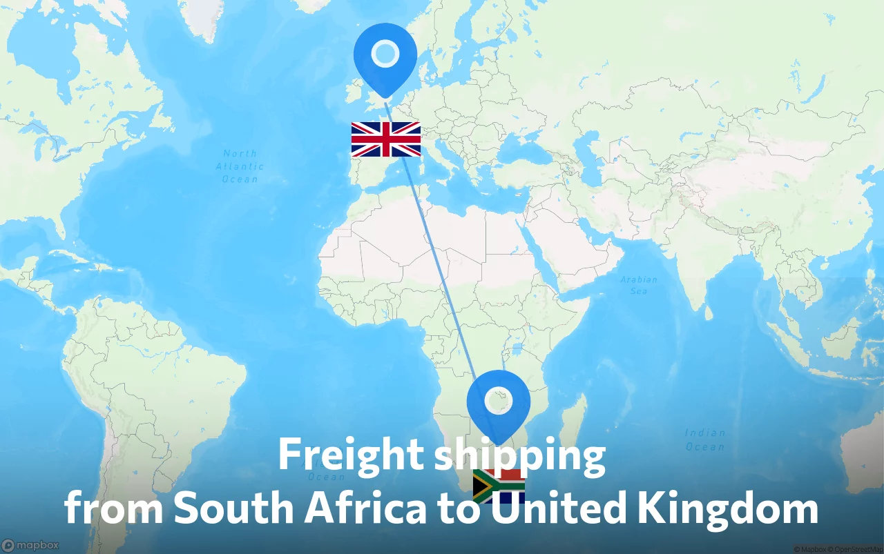 Shipping route from South Africa to United Kingdom