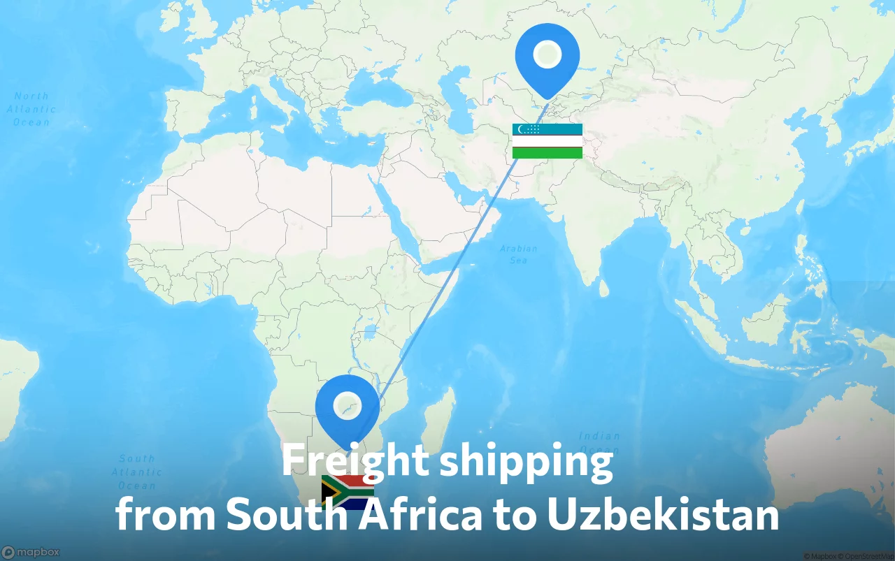 Shipping route from South Africa to Uzbekistan