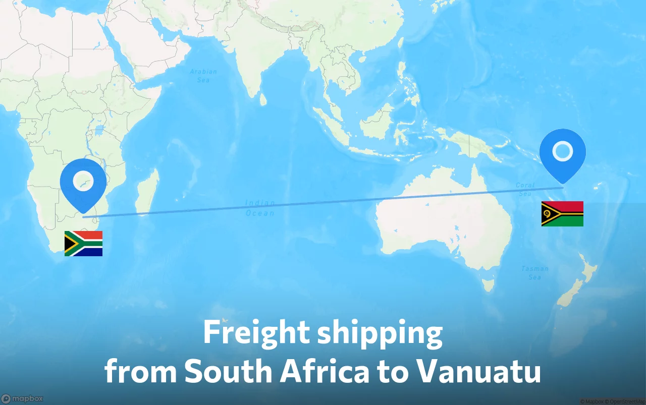 Shipping route from South Africa to Vanuatu