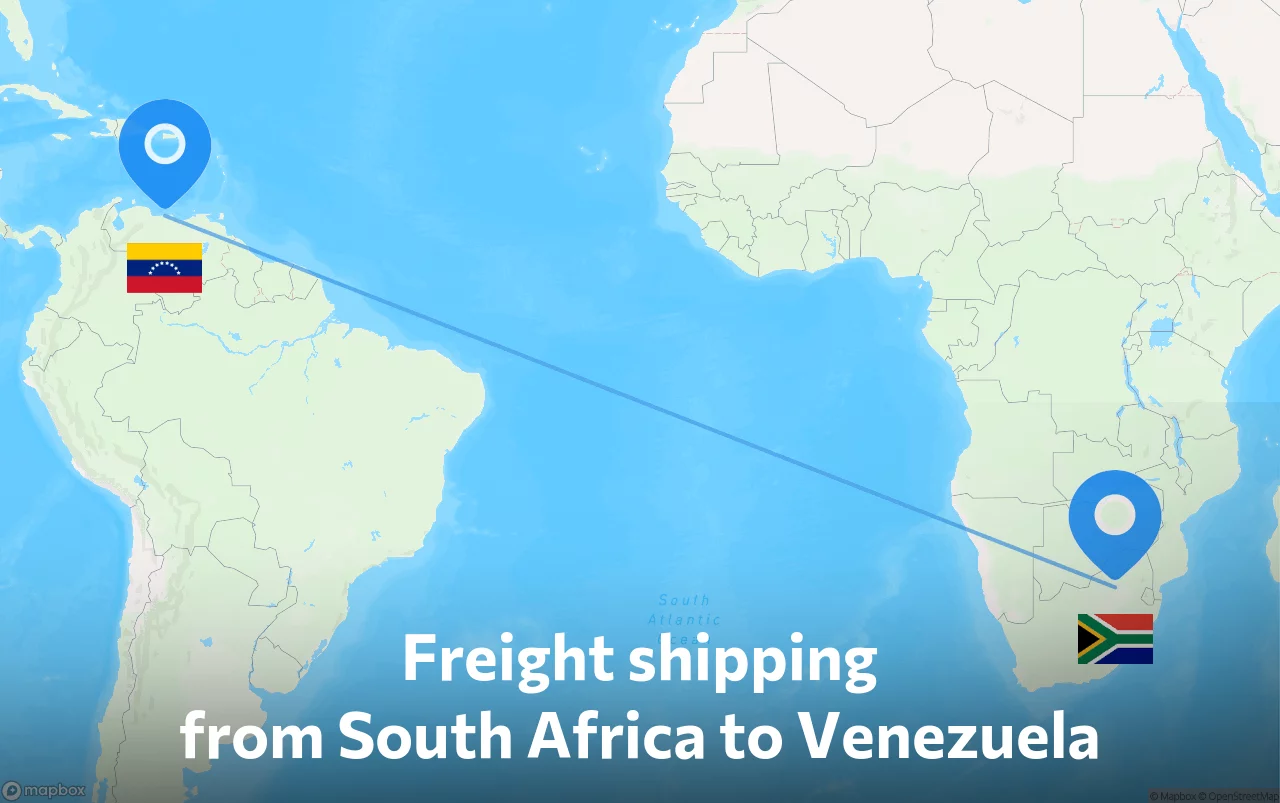 Shipping route from South Africa to Venezuela