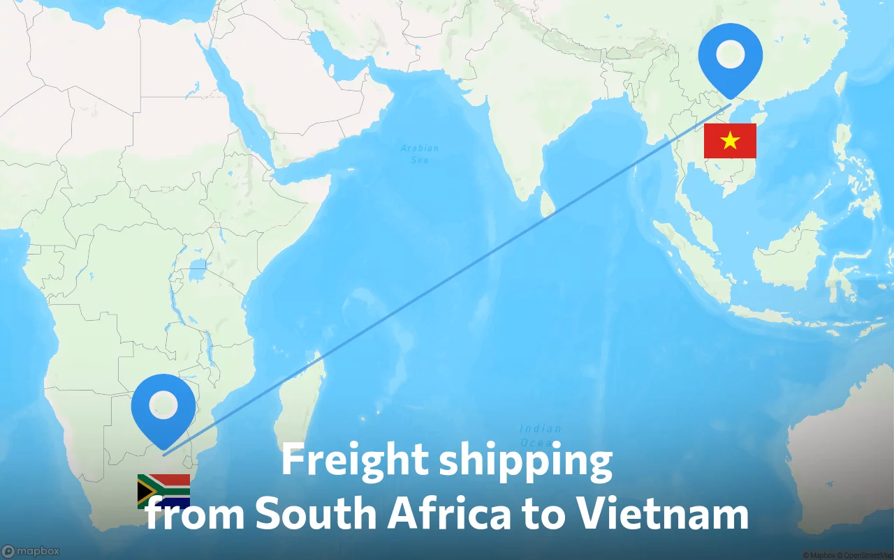 Shipping route from South Africa to Vietnam
