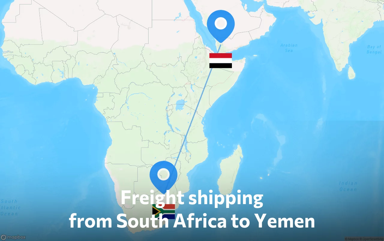 Shipping route from South Africa to Yemen