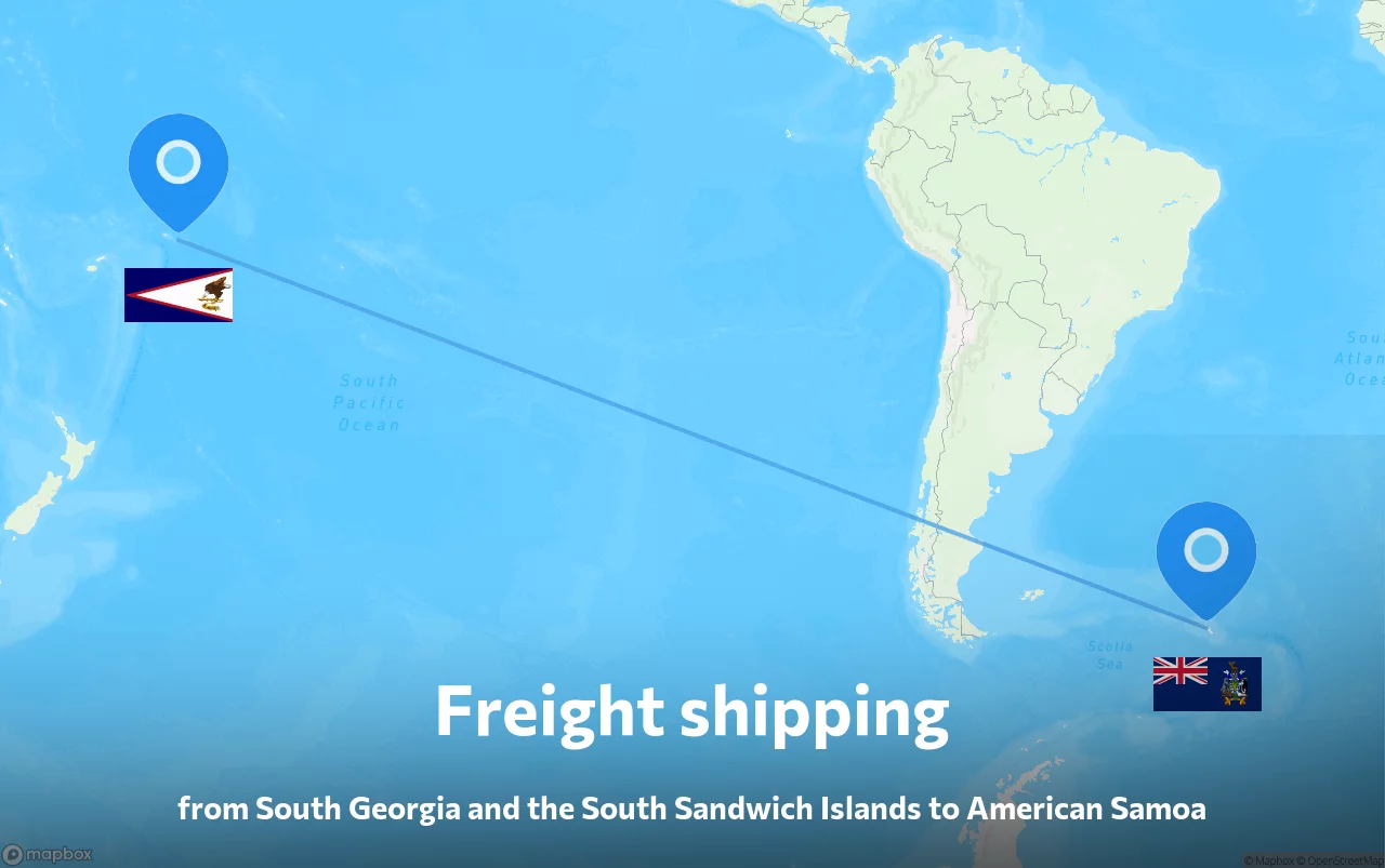 Shipping route from South Georgia and the South Sandwich Islands to American Samoa