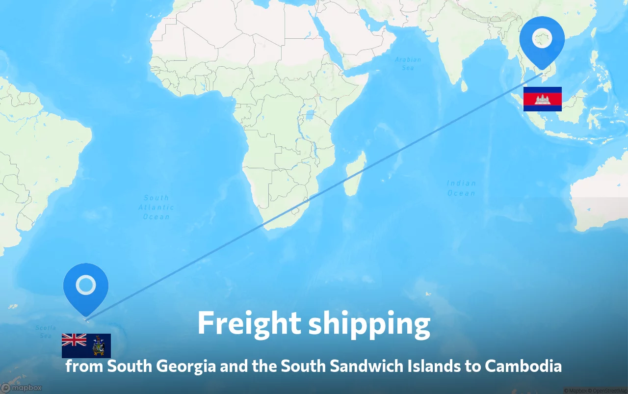 Shipping route from South Georgia and the South Sandwich Islands to Cambodia