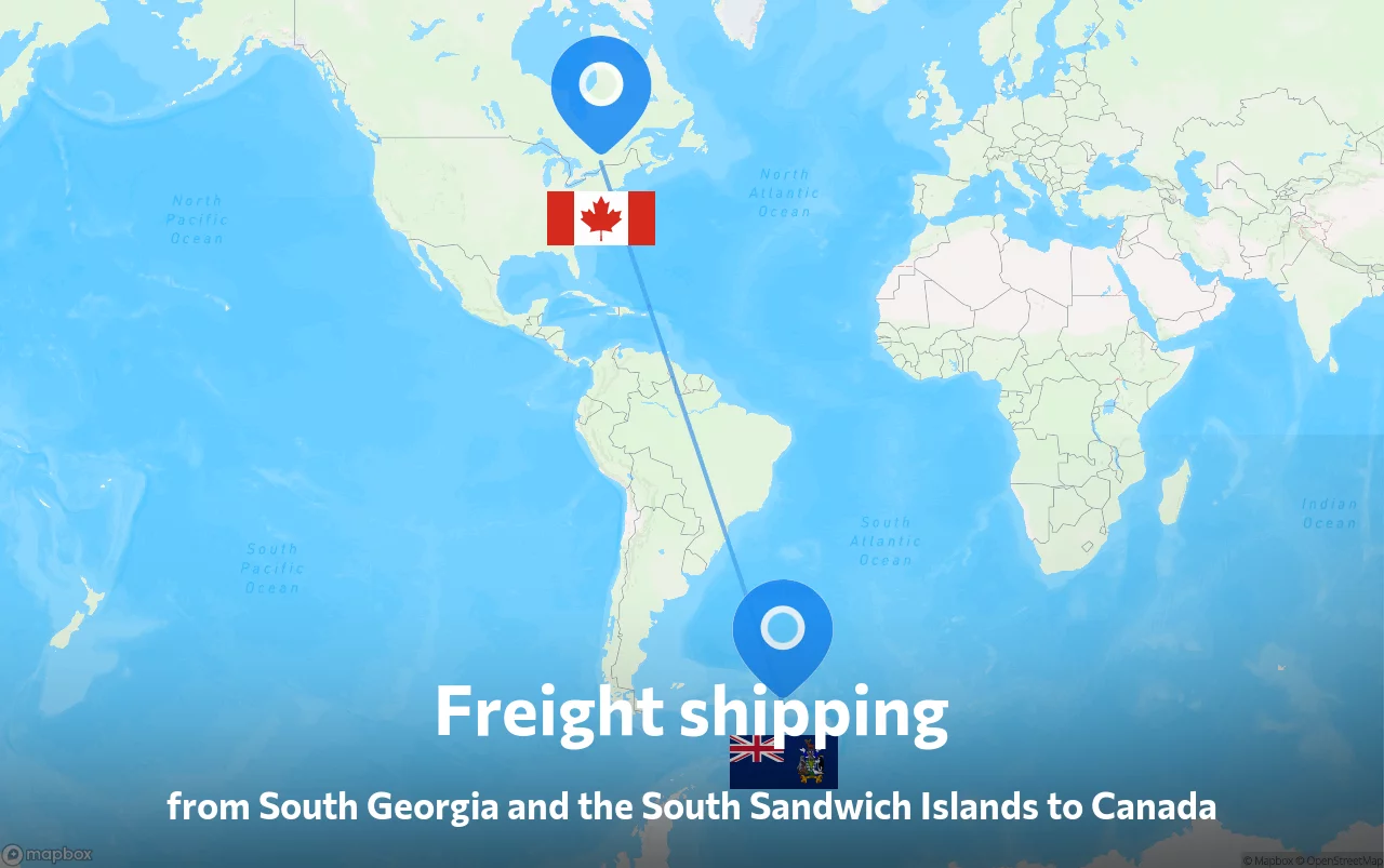 Shipping route from South Georgia and the South Sandwich Islands to Canada