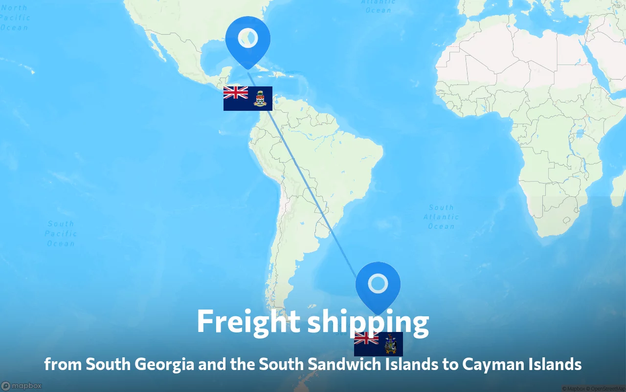 Shipping route from South Georgia and the South Sandwich Islands to Cayman Islands