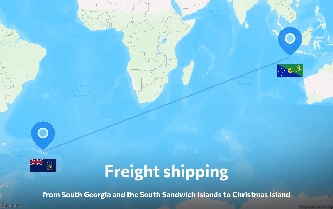 Shipping route from South Georgia and the South Sandwich Islands to Christmas Island