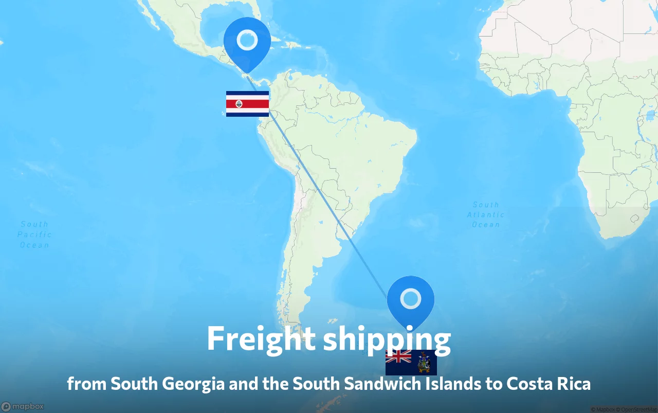 Shipping route from South Georgia and the South Sandwich Islands to Costa Rica