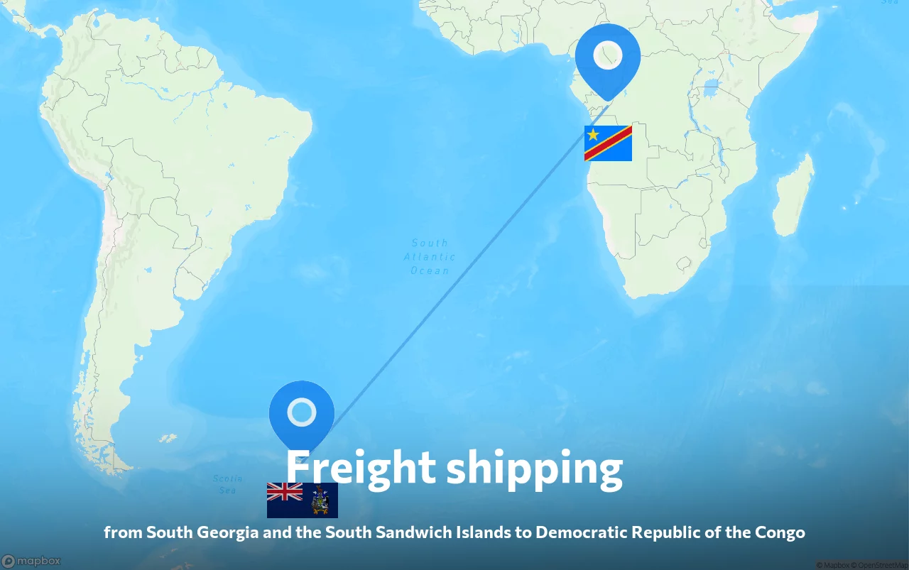 Shipping route from South Georgia and the South Sandwich Islands to Democratic Republic of the Congo