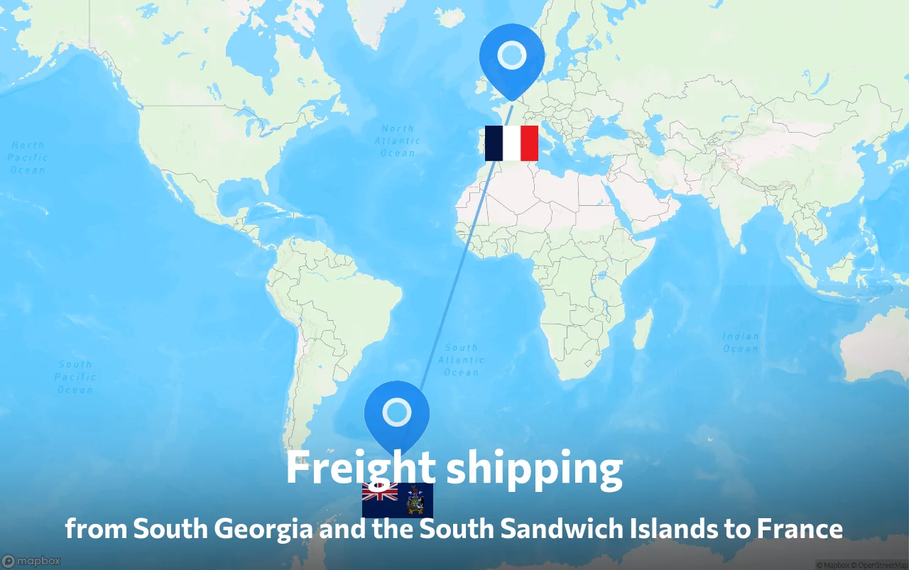 Shipping route from South Georgia and the South Sandwich Islands to France