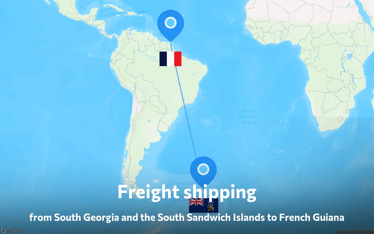 Shipping route from South Georgia and the South Sandwich Islands to French Guiana
