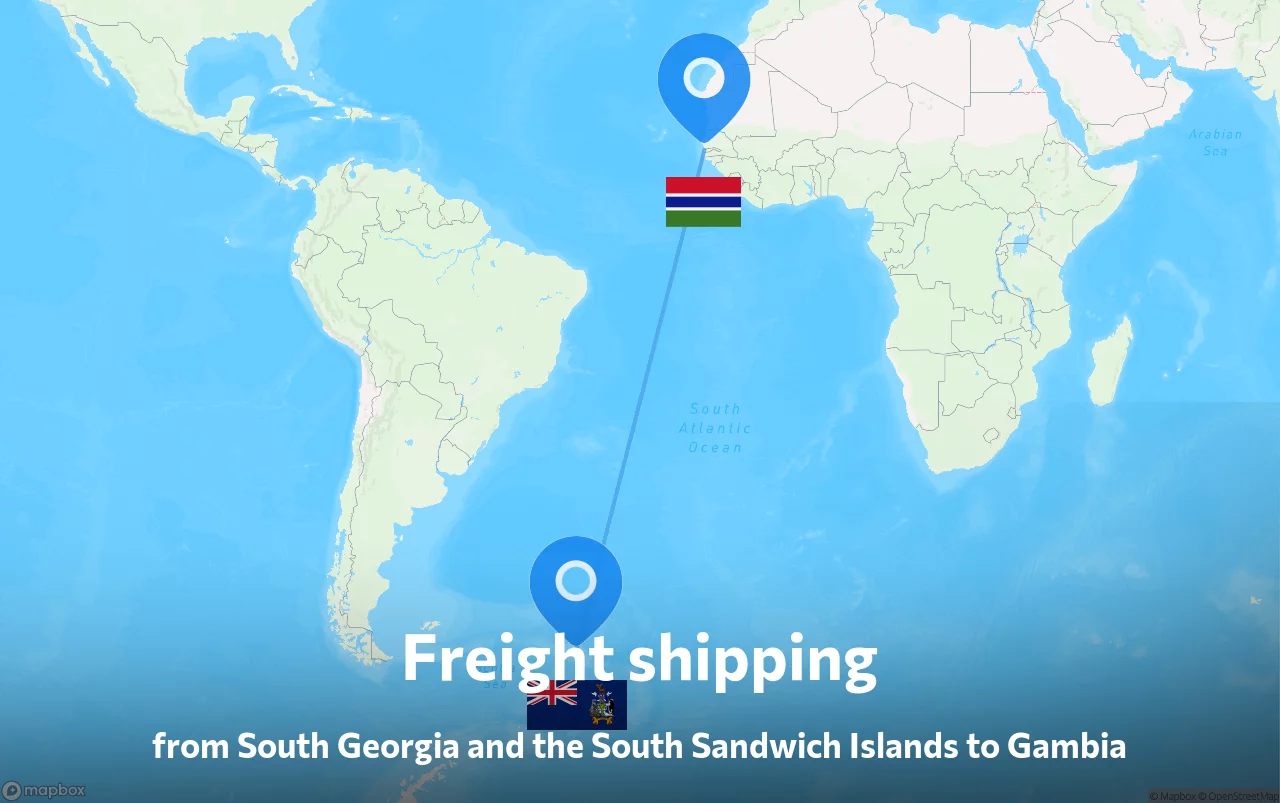 Shipping route from South Georgia and the South Sandwich Islands to Gambia