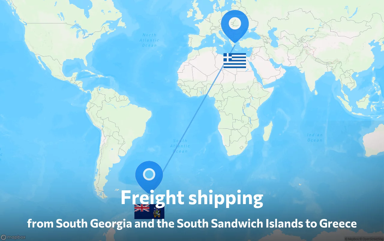 Shipping route from South Georgia and the South Sandwich Islands to Greece