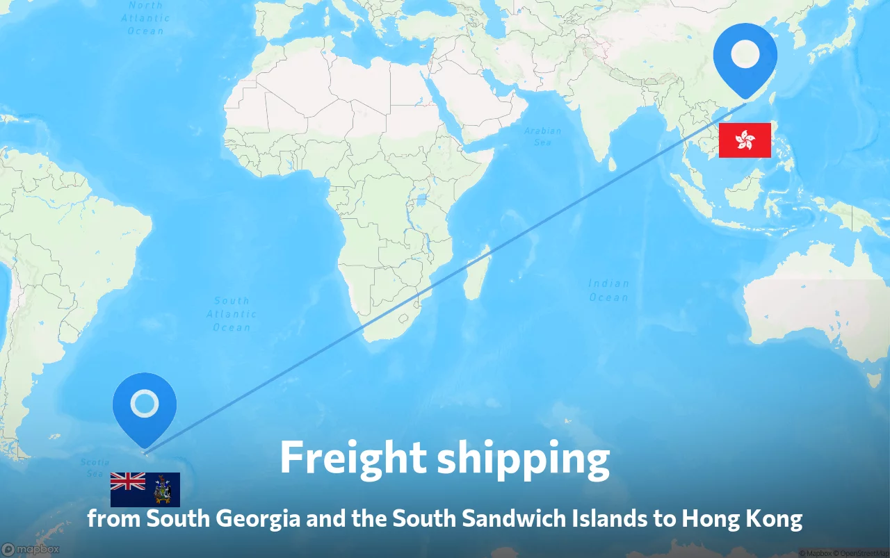 Shipping route from South Georgia and the South Sandwich Islands to Hong Kong