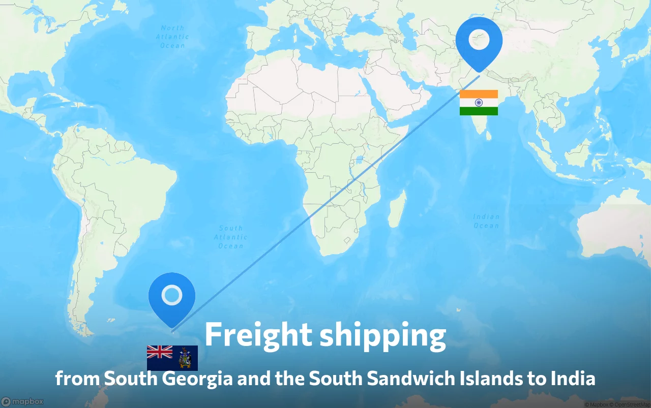 Shipping route from South Georgia and the South Sandwich Islands to India