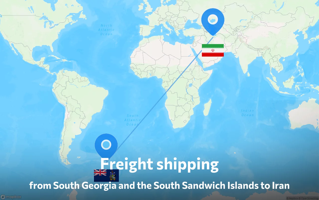 Shipping route from South Georgia and the South Sandwich Islands to Iran