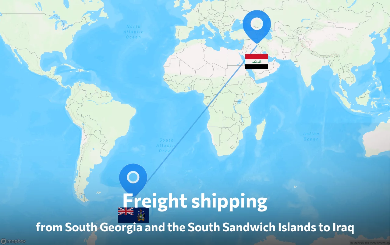Shipping route from South Georgia and the South Sandwich Islands to Iraq