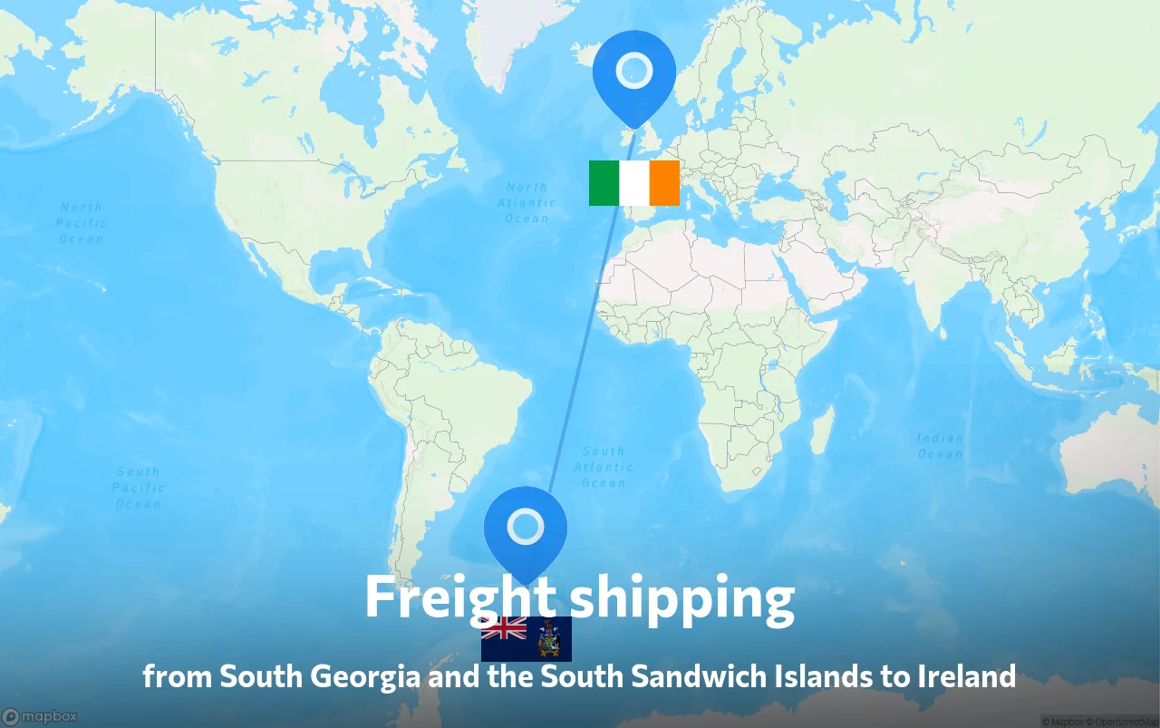 Shipping route from South Georgia and the South Sandwich Islands to Ireland