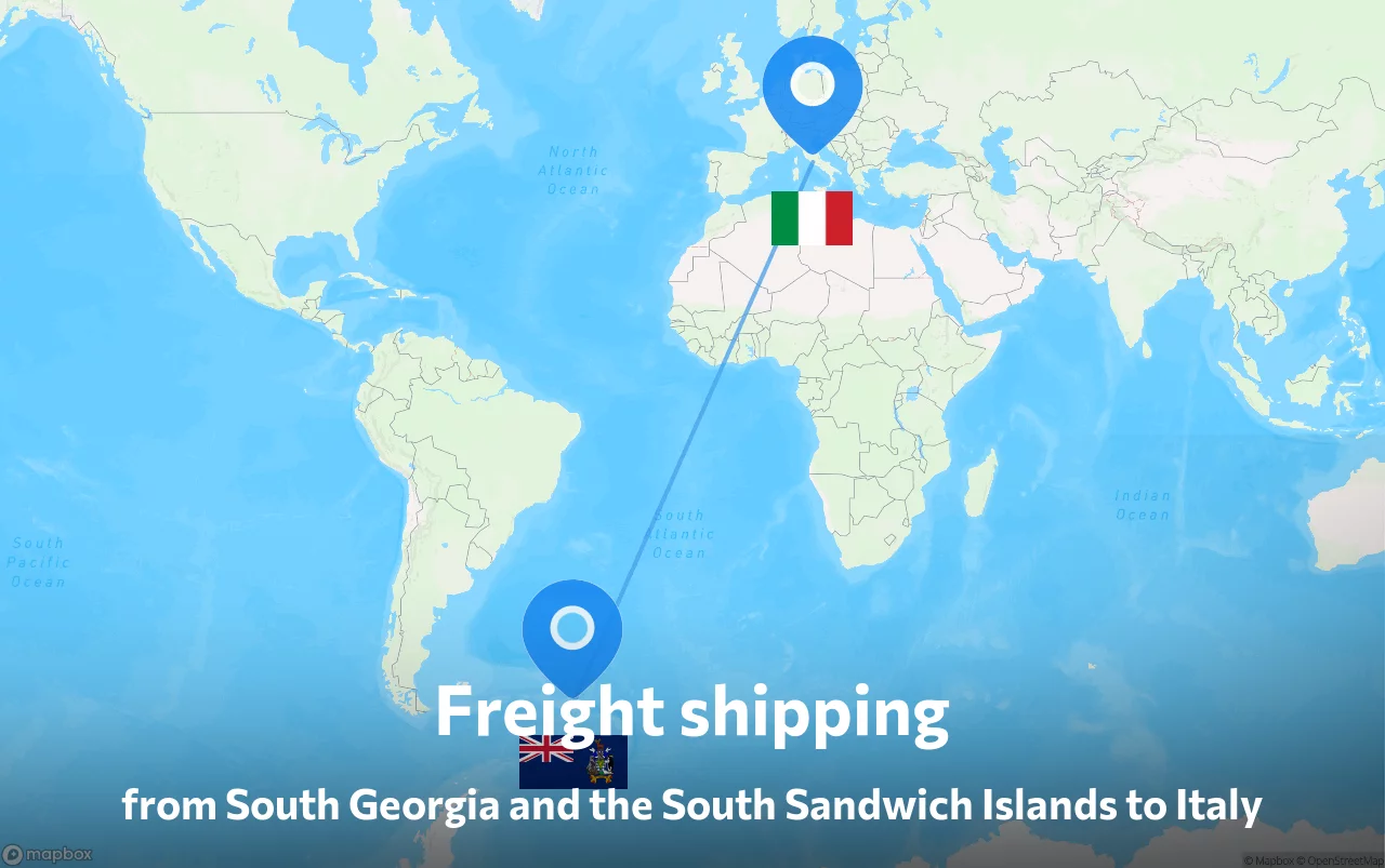 Shipping route from South Georgia and the South Sandwich Islands to Italy