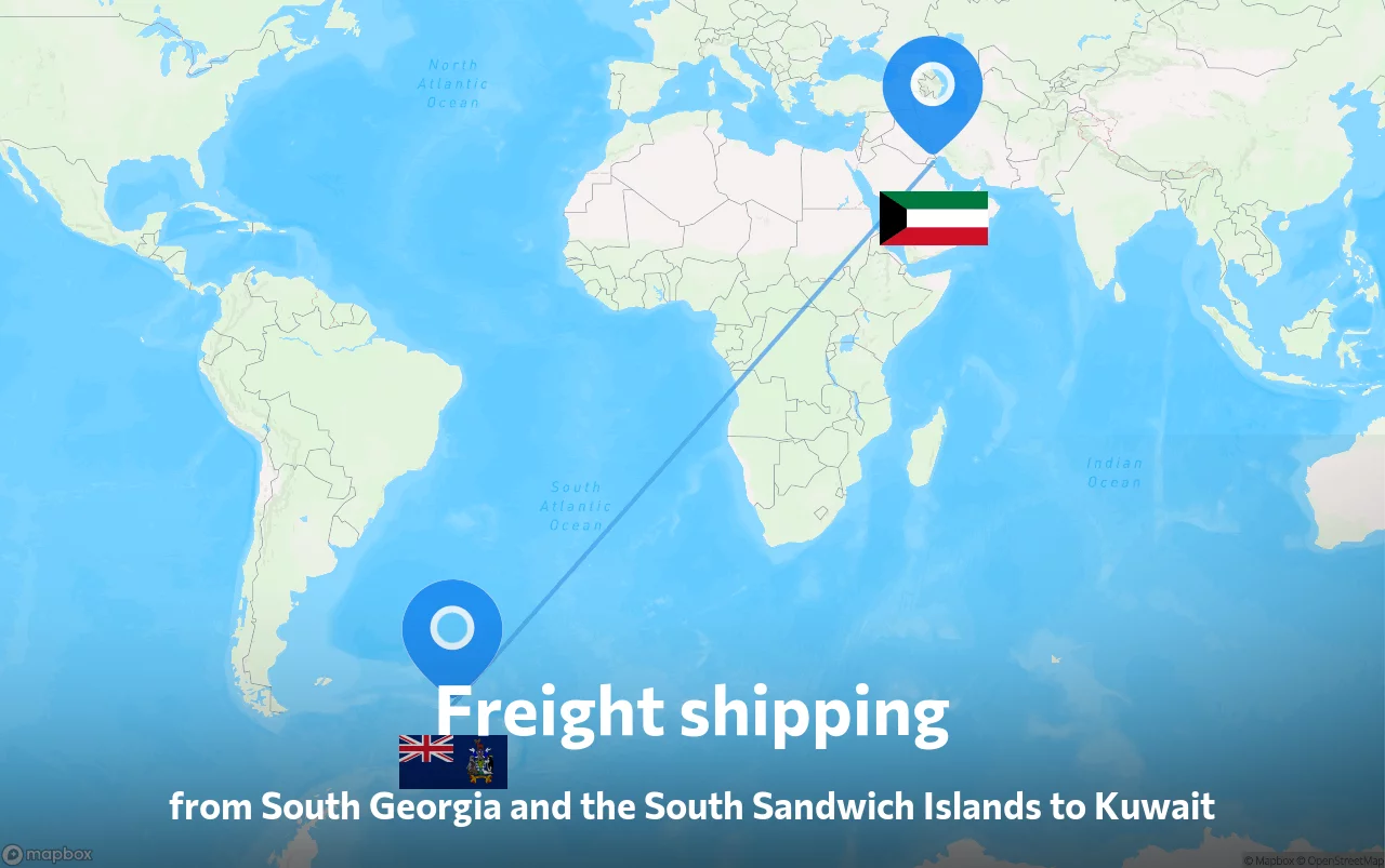 Shipping route from South Georgia and the South Sandwich Islands to Kuwait