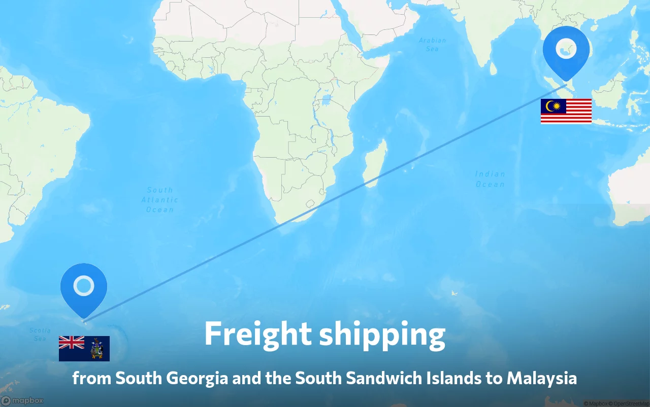 Shipping route from South Georgia and the South Sandwich Islands to Malaysia