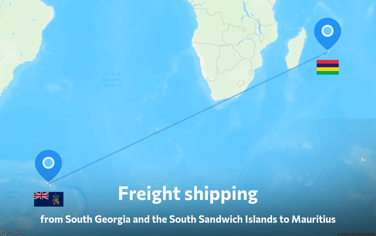 Shipping route from South Georgia and the South Sandwich Islands to Mauritius