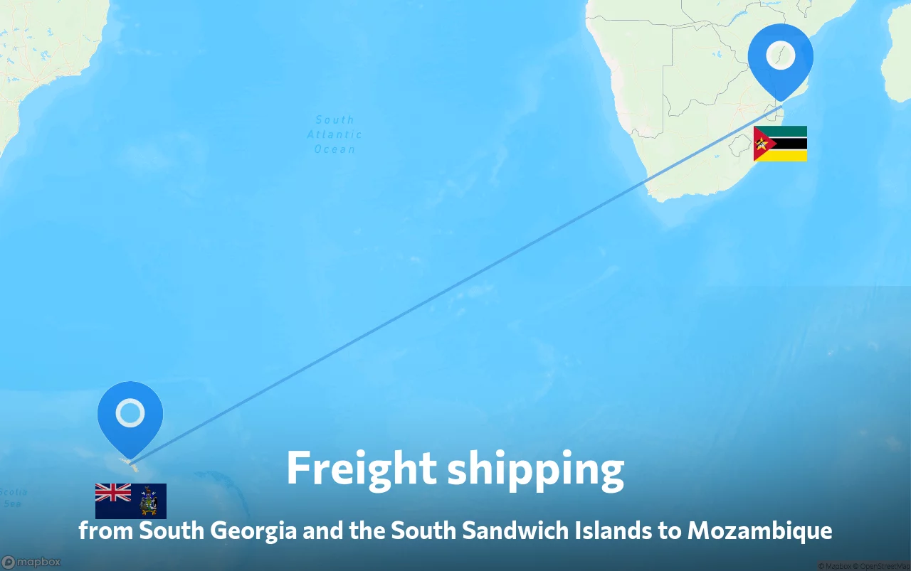 Shipping route from South Georgia and the South Sandwich Islands to Mozambique