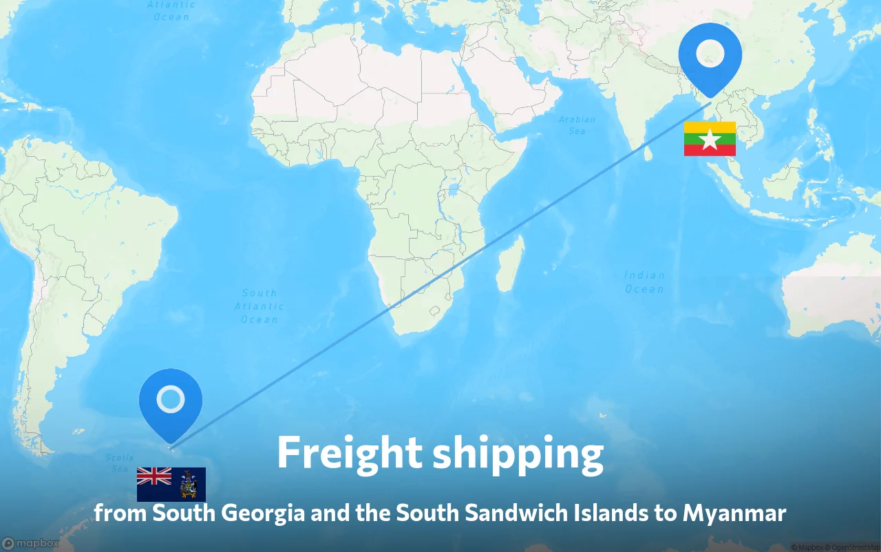 Shipping route from South Georgia and the South Sandwich Islands to Myanmar