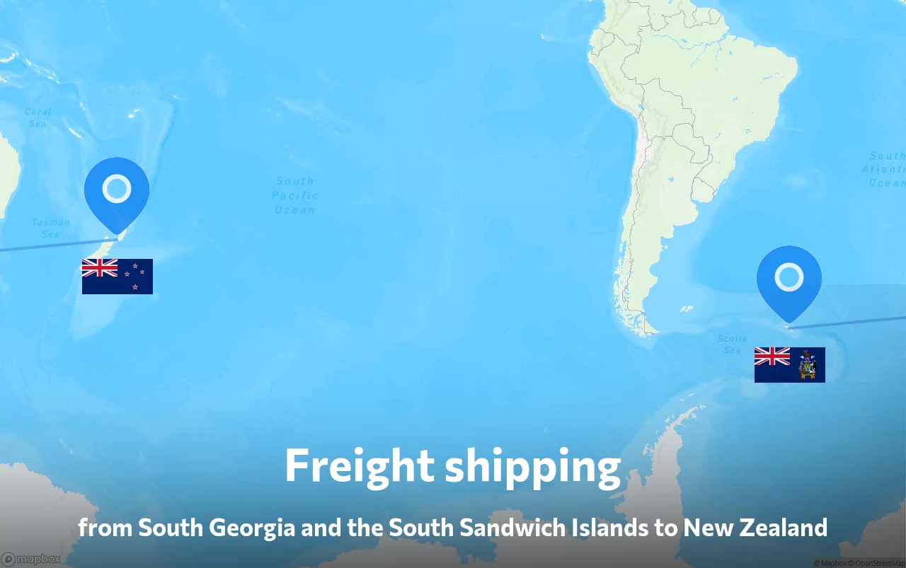 Shipping route from South Georgia and the South Sandwich Islands to New Zealand