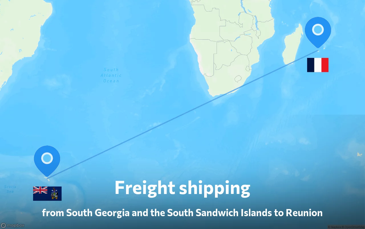 Shipping route from South Georgia and the South Sandwich Islands to Reunion
